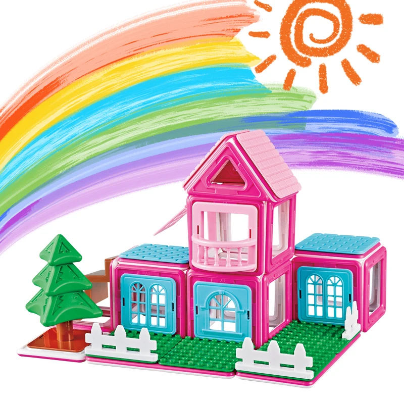 Educational 3D Construction Princess Villa Toys Playing House Modeling Set Magnetic Blocks for Girls
