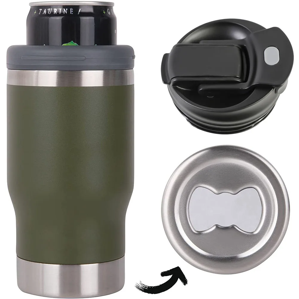 12oz Barbecue Essentials Colored 4 In 1 Colored Stainless Steel Beer Cooler Beer Can Tumbler Universal Can Cooler With Opener