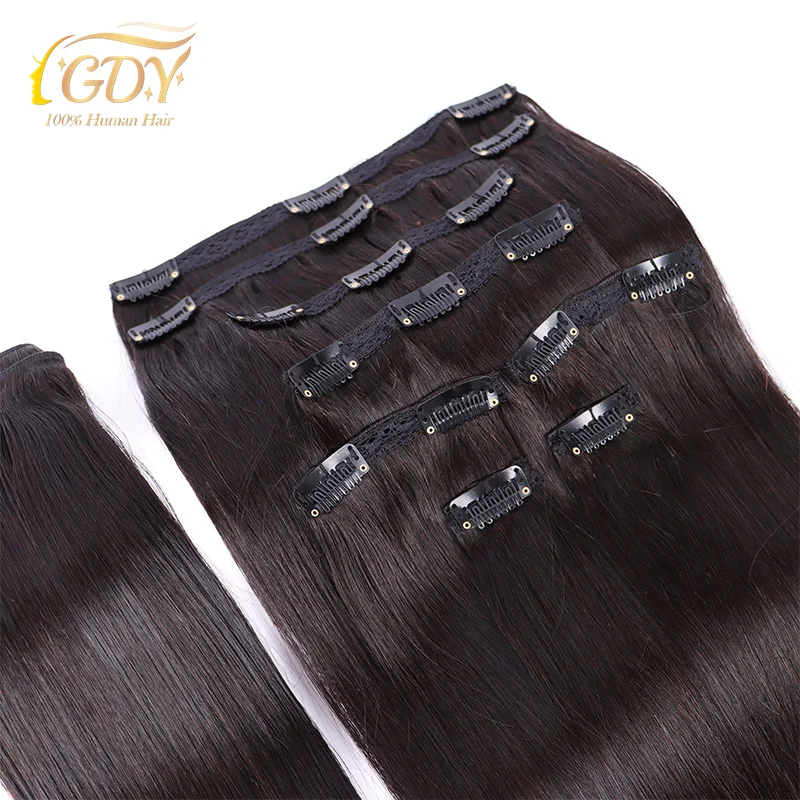 GDYhair оптовая продажа заколка для наращивания 100 человеческих волос необработанные камбоджийские двойные невидимые бесшовные зажимы