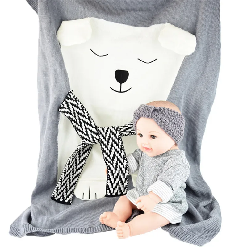 2022 Wholesale Fancy Breathable Organic Cotton Knit Baby Blanket Baby Knitted Blanket with Bear