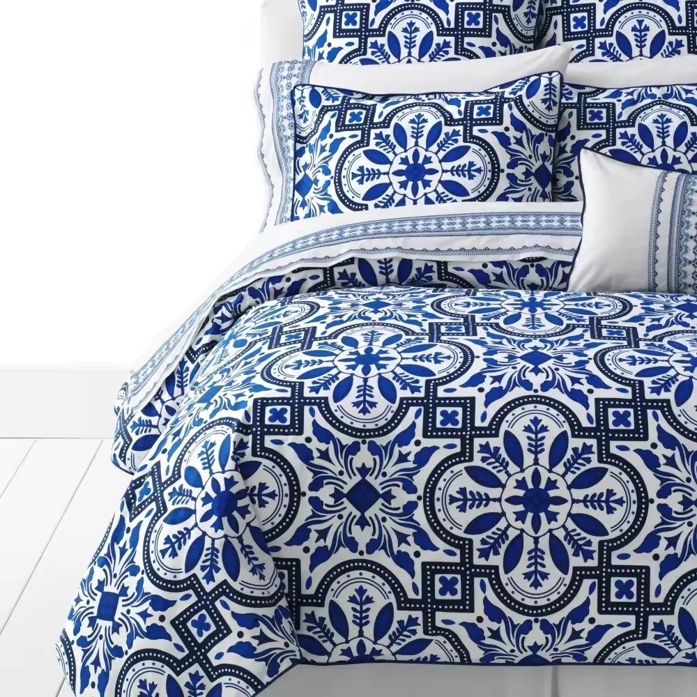 Beautiful geometric printed microfiber fabric whole sale 100 polyester bed sheet fabrics for bangladesh
