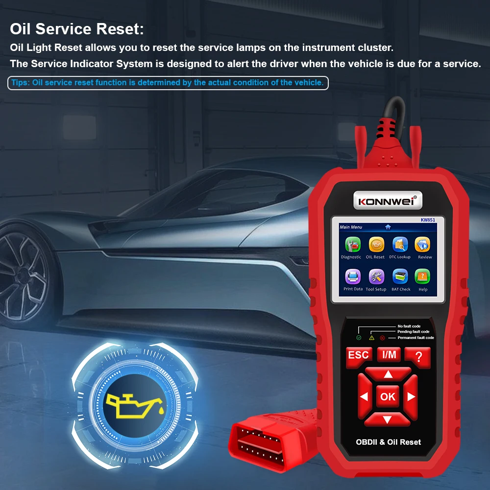Oil Light/Service Reset Tool OBD2 EOBD Car Diagnostic Scanner KONNWEI KW851