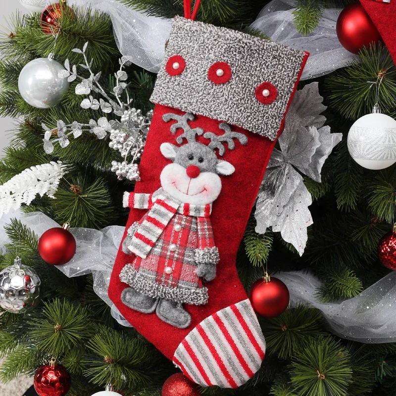  Terylene Christmas Stocking Socks Bear Xmas Candy Gift Bag Holder Tree Decoration New Year