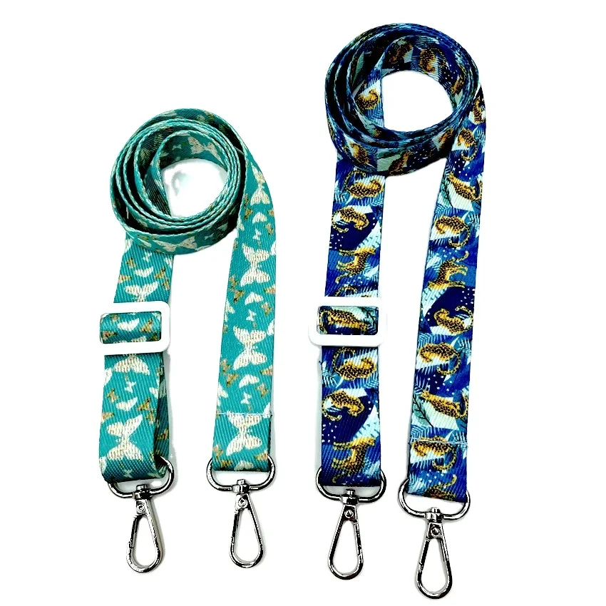 Hot selling heat transfer twill polyester neck lanyard sewing leather nylon key chain strap