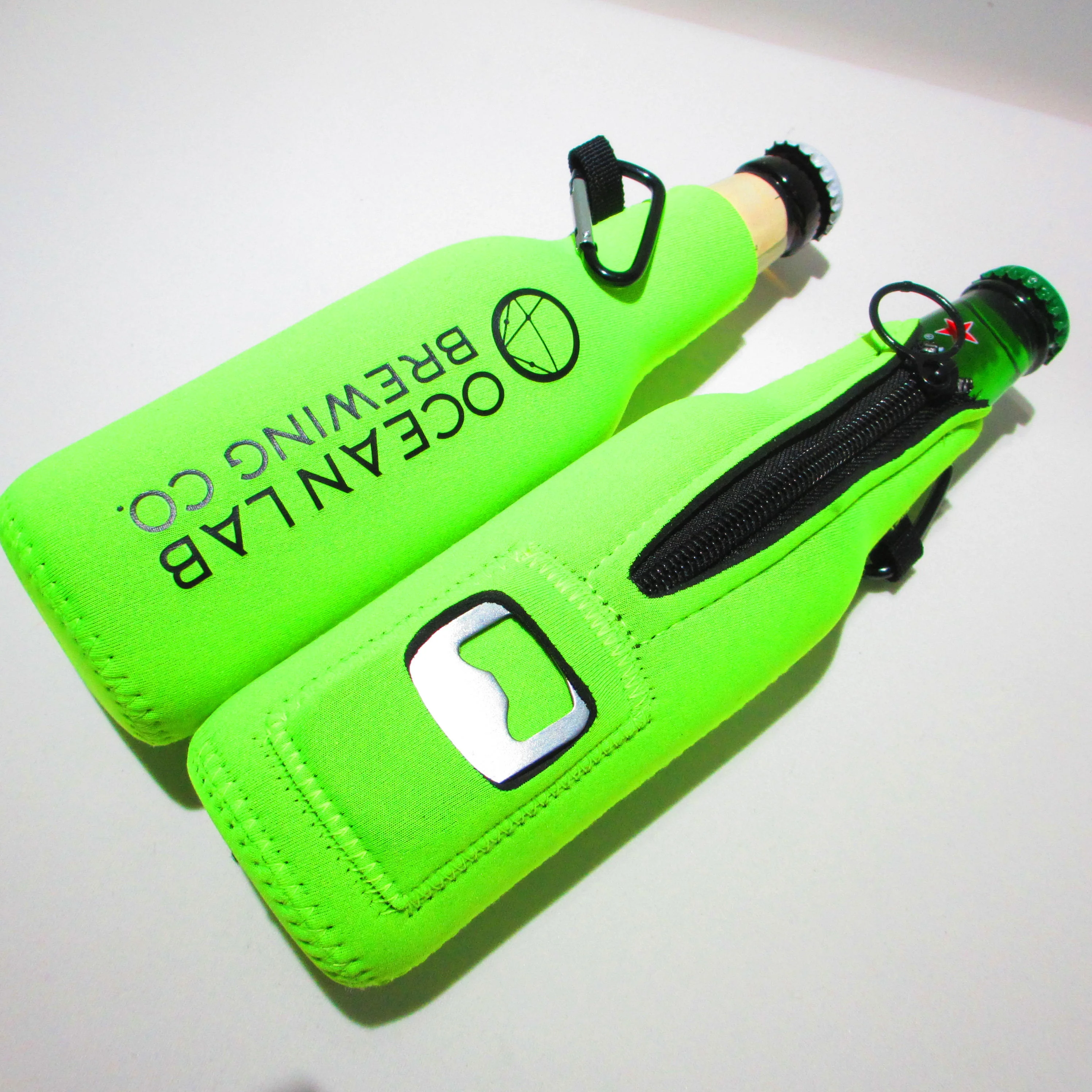 Factory Price Zipper Beer Bottle Insulator Holder Neoprene Insulated 12oz Beer Bottle Cooler Sleeve With Bottle Opener