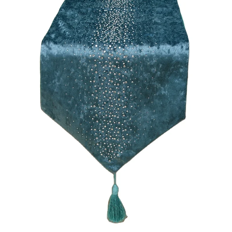 
European luxury velvet starry hot drilling hotel home dining table runner 
