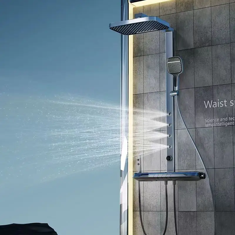 X9 Dark Grey Modern Shower Set Luxury Four Functions LED Digital Screen Waist and Back SPA Massage Rain Spray Square Head Faucet