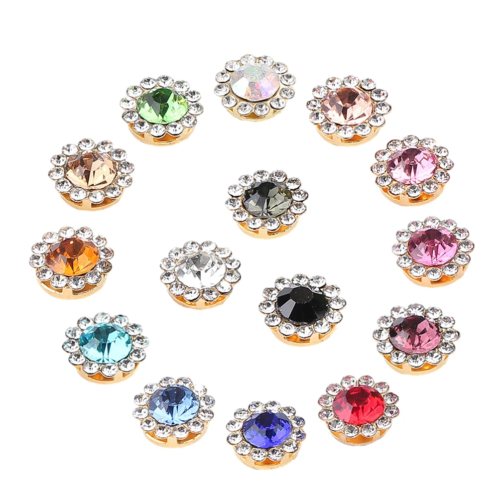 12mm Flower Round Glass Crystal Rhinestones Flat Bottom Sew on Rhinestone Bead Acrylic Gem DIY Trim Garment Wedding Decor 1000pc