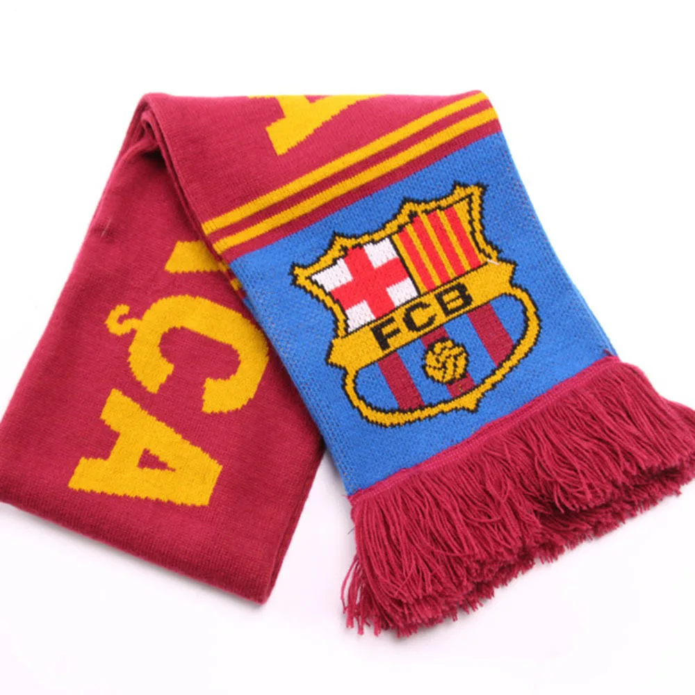 MOQ 20pcs customized manufacturer 100% cotton long sports team knitted style knitting scarves custom soccer knit scarf