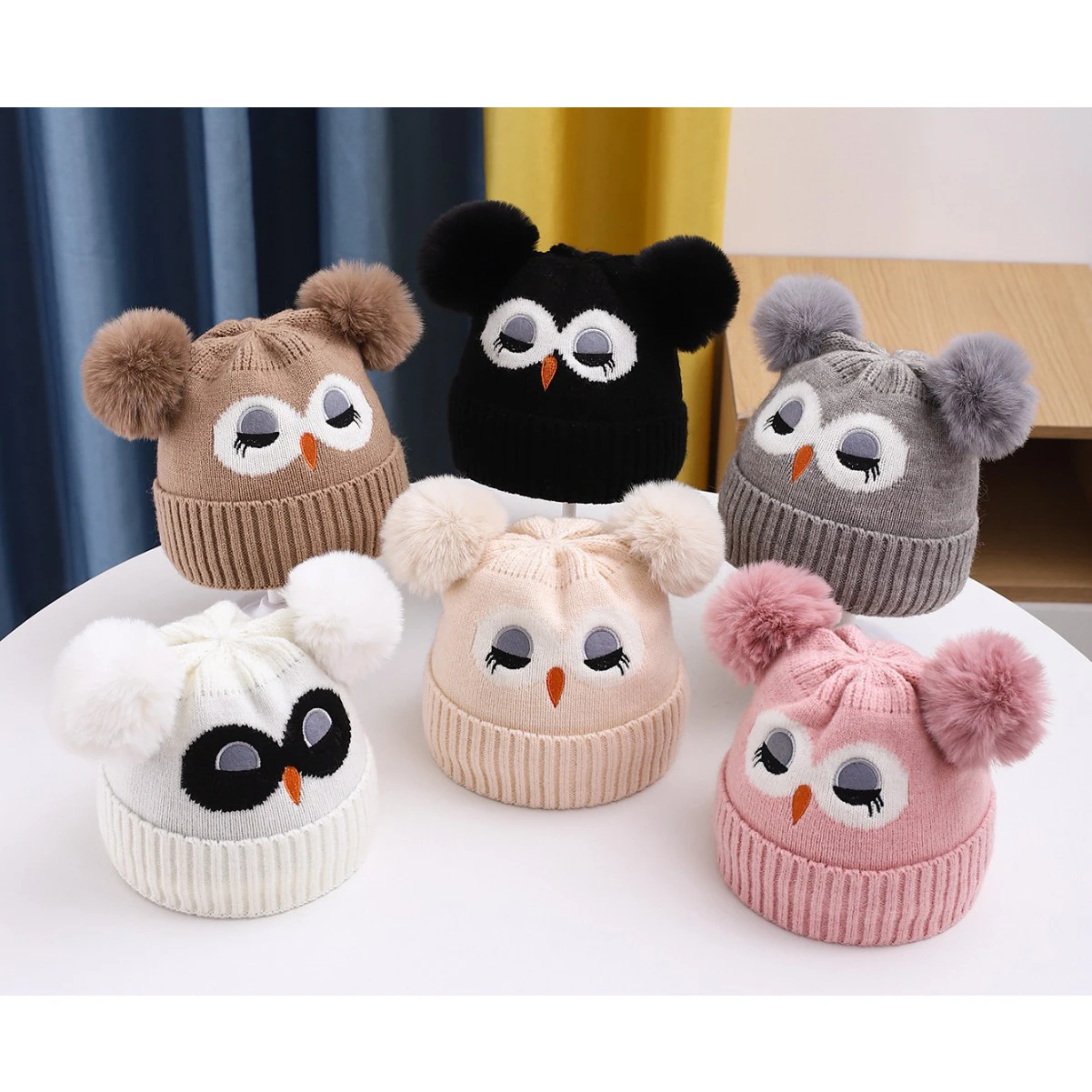 Новая Мода Новый стиль детская двойная зимняя теплая мультяшная Сова вязаная шапка для ребенка