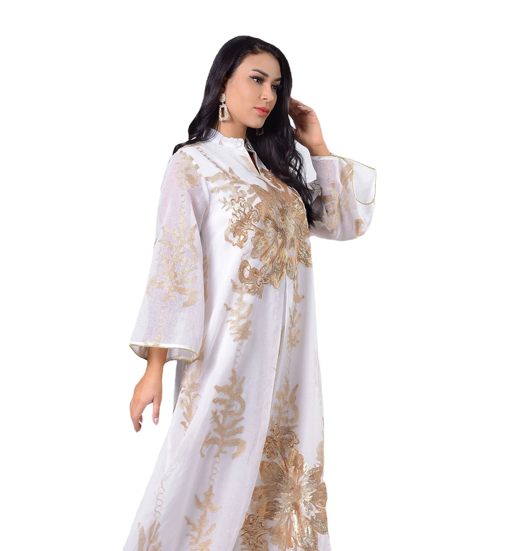 Middle East Abaya Women Muslim Dress Elegant Floral Printing Evening Dresses Long Sleeves Maxi Dress Ladies Abaya Dubai