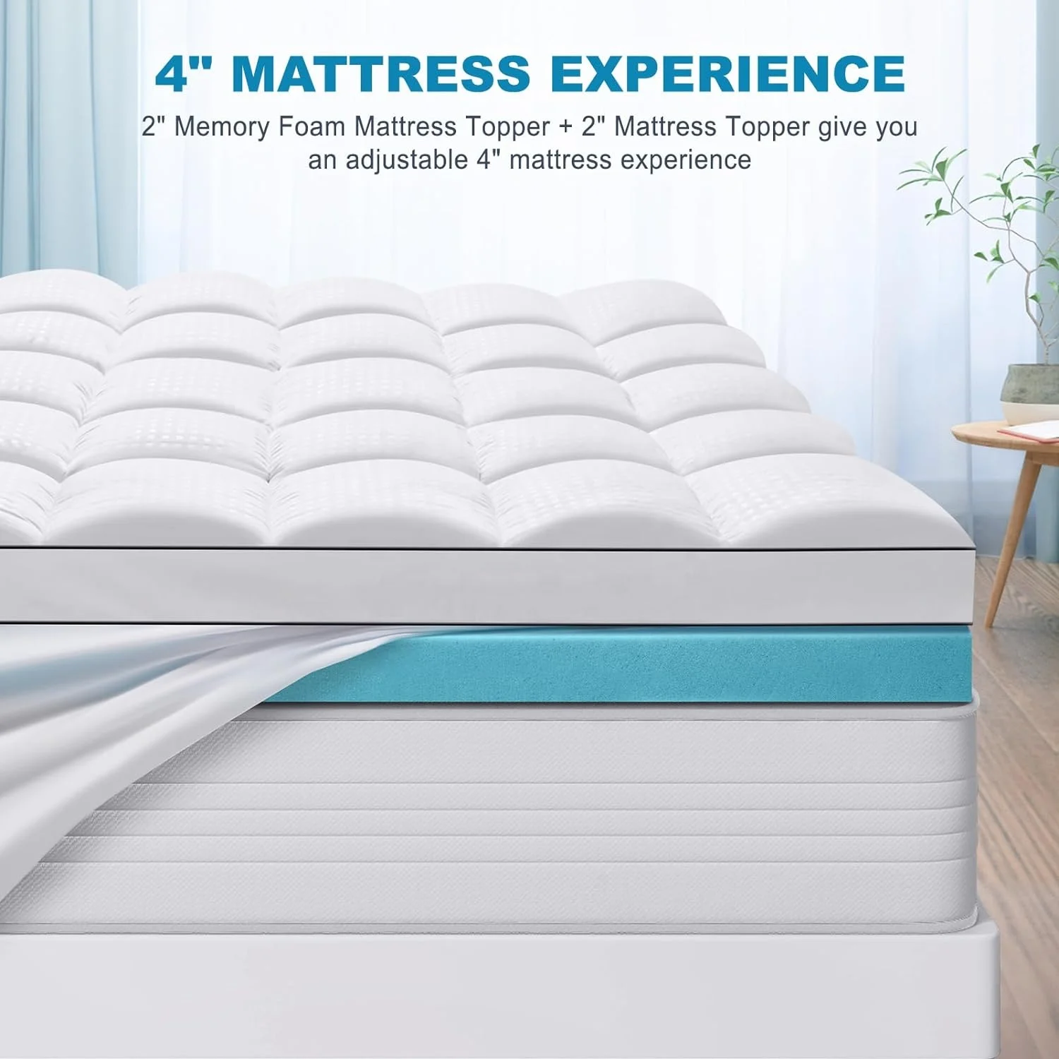 4 Inch Dual double Layer Firm & Soft cooling gel infused  memory foam and microfiber mattress topper  with polyester pillowtop