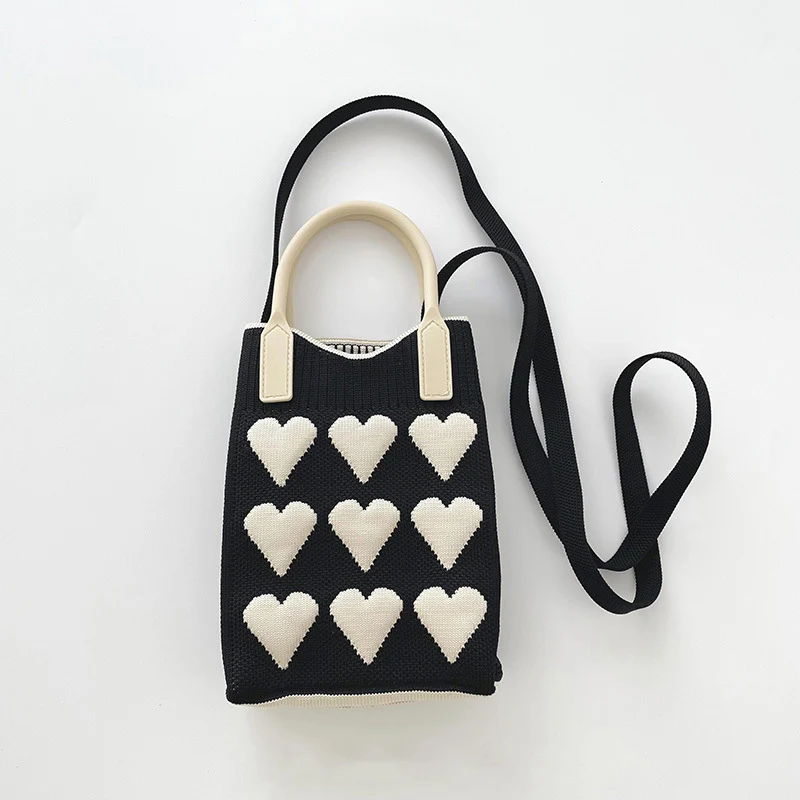 High quality student pink heart mini phone coin purse bag new fashion knitted shoulder crossbody bag