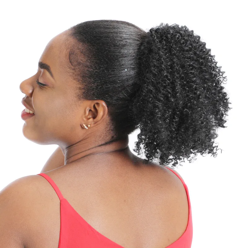 Customized Long 14inch Afro Kinky Curly Chignon Hair Synthetic
