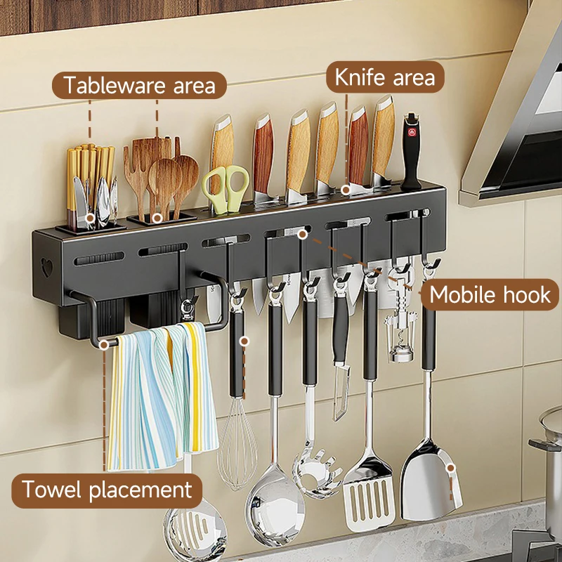 Metal Spice Organizer Rack Wall Mounted Knife Holder Tool Storage Shelving Units Tableware Shelf Kitchen Rack