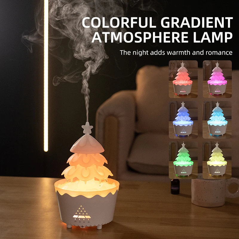 7 Changing Color Christmas Tree Humidifier Waterfall Lamp Raindrop Humidifier 250ML Aromatherapy Diffuser Rain Cloud Humidifier