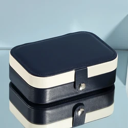 Elegant Style Textured Pu Leather High End Simple White Navy Blue Pink Button Jewelry Box Small Bag For Earring Ring