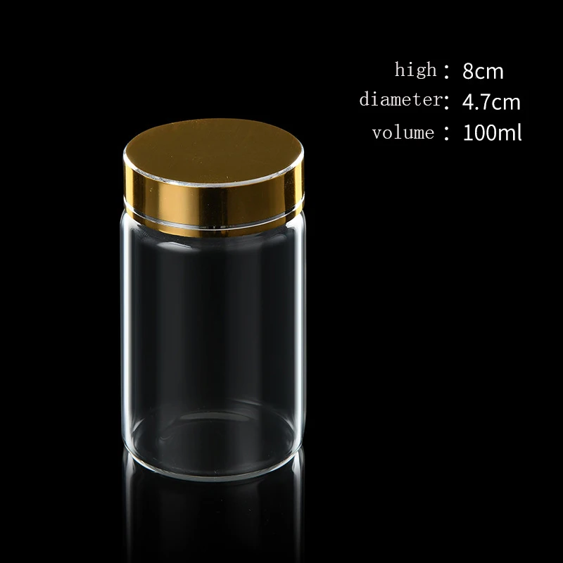 47mm Diameter High borosilicate candy food capsule storage tube type glass bottles with aluminum lid