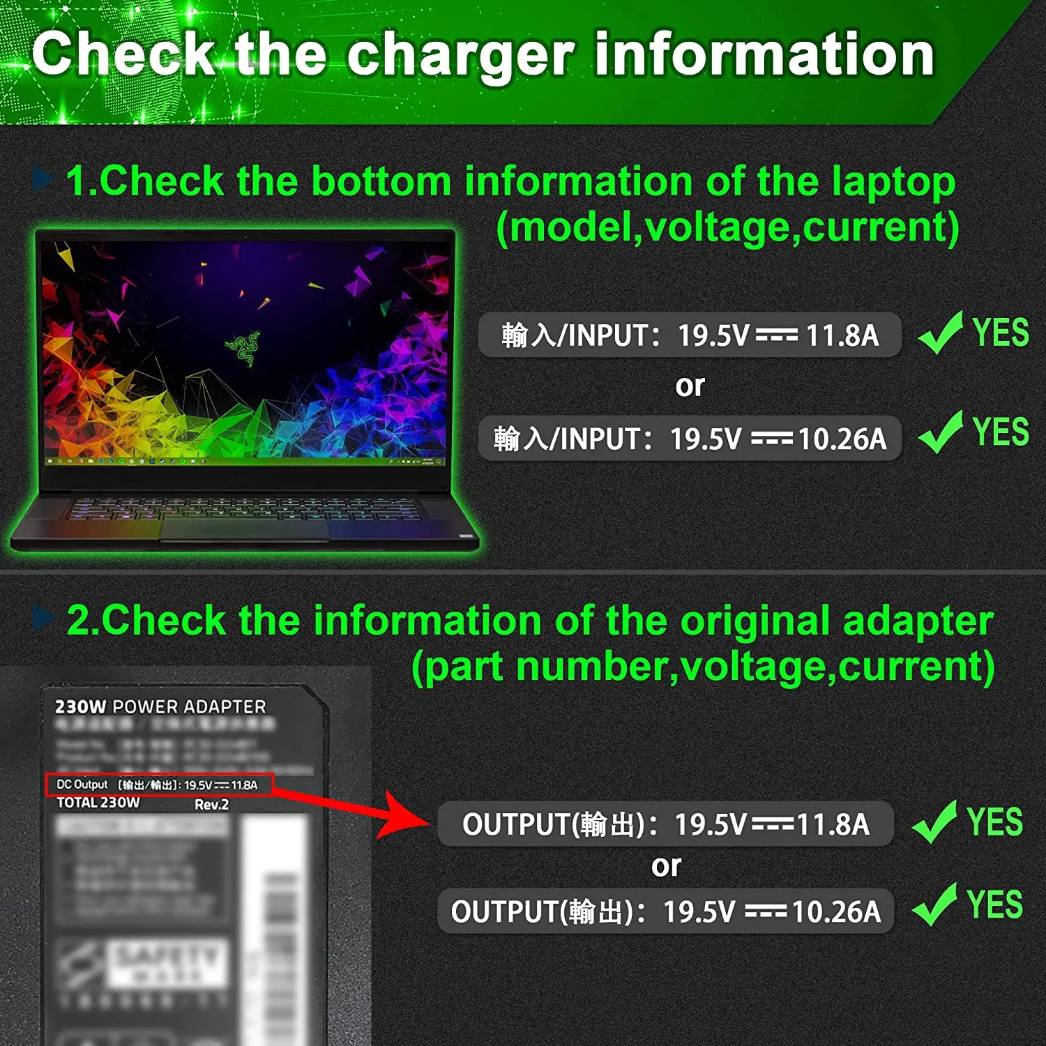 90W 130W 180W 200W For Lenovo HP ASUS DELL laptop adapter hot sale 19.5v 11.8a 230W power adapter for lenovo charger Razer Blade