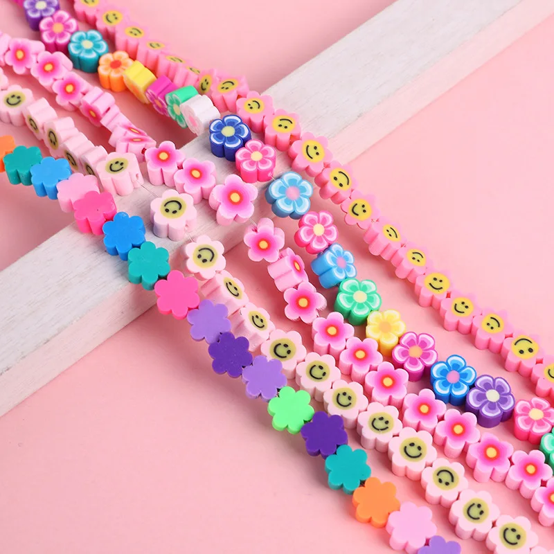 10mm Mixed Color Smiling Face Soft Pottery Slice Bracelet Beaded Materials Crafts Accessories Loose Beads Polymer Clay Flower