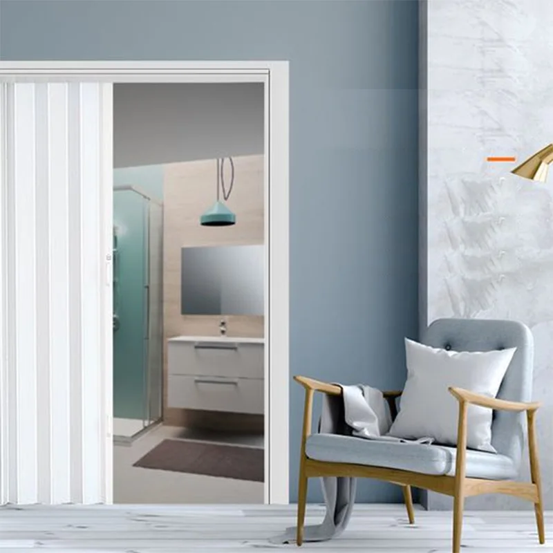 Bathroom sliding door folding pvc clean room interior bathroom pvc kerala door price with protective screen plastic accordion