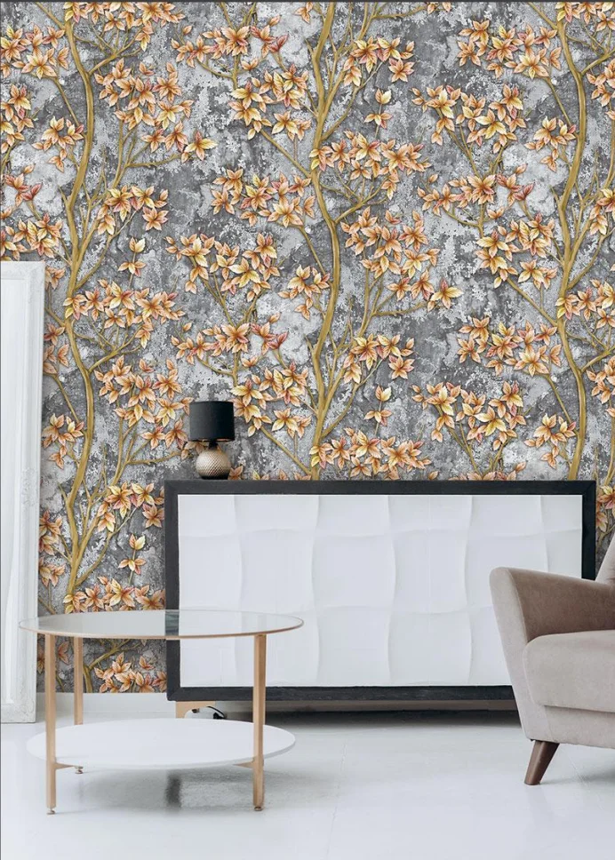 Factory Direct Sale botany textured wall waterproof 3d 53cm pvc wallpaper for bedroom walls,luxury Wallpaper made in China