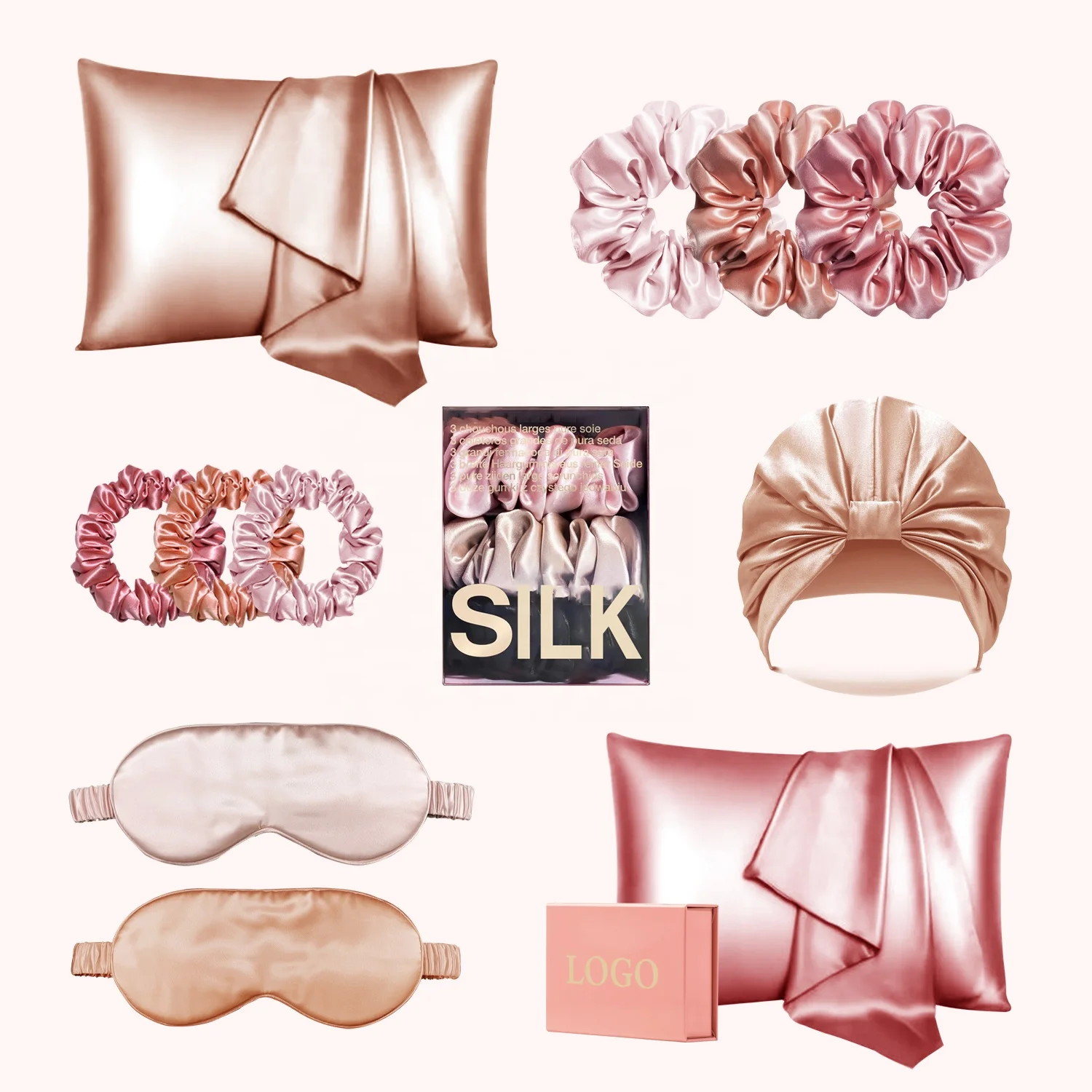Accept Custom Logo 6A oeko-tex 16/19/22mm 100% Mulberry Silk Pillowcase and Scrunchies Eye Mask Gift Set