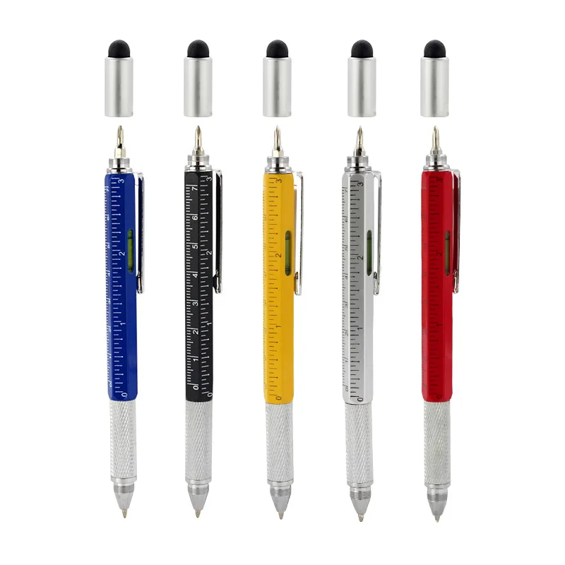 Multifunctional Tool Pen Creative 6-In-1 Metal Ballpoint Gift Level Screwdriver Capacitance Touch Screen Pen Stylus Universal