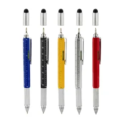 Multifunctional Tool Pen Creative 6-In-1 Metal Ballpoint Gift Level Screwdriver Capacitance Touch Screen Pen Stylus Universal