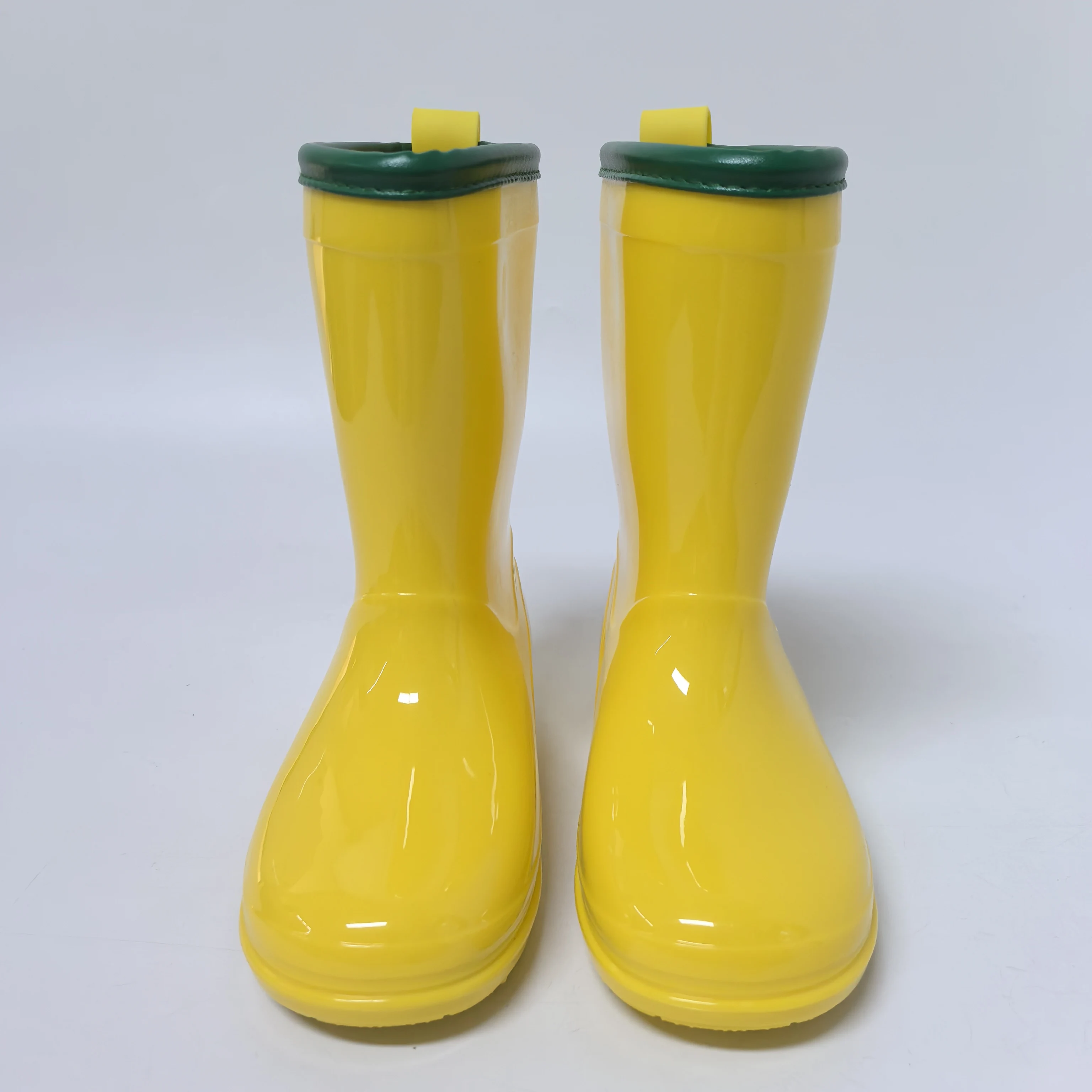 Yellow dinosaur Kids PVC water proof boots colorful topline transparent 3D girls