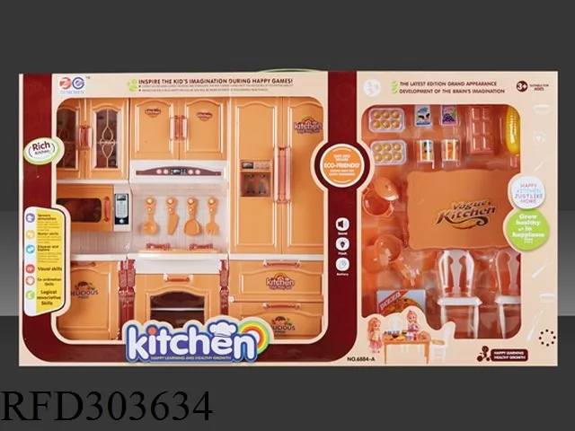 Electric Kids Cook Game Kitchen With Doll Cabinet Toy