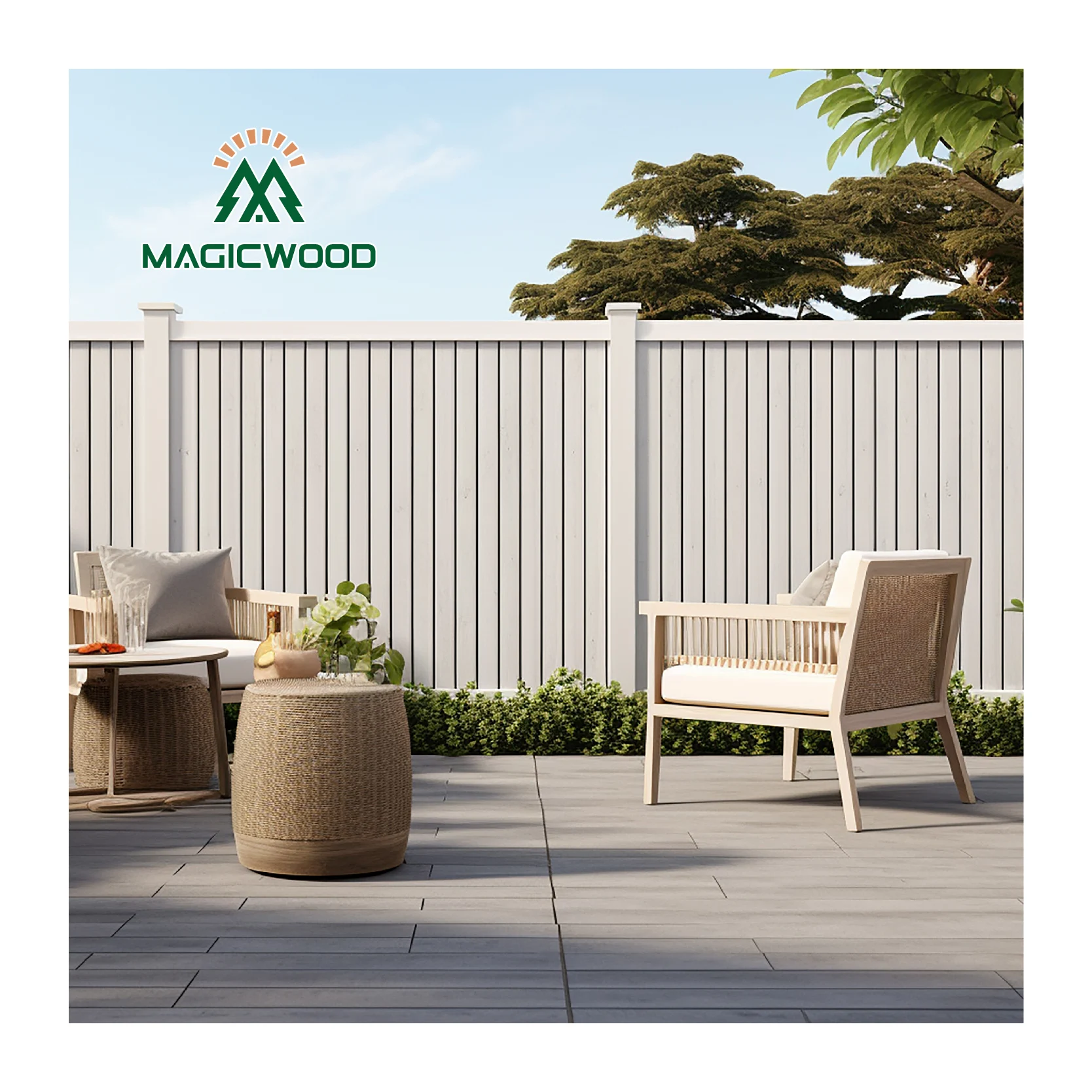 Grey fence wpc aluminum yard and garden  post fixed composite fence panel outdoor