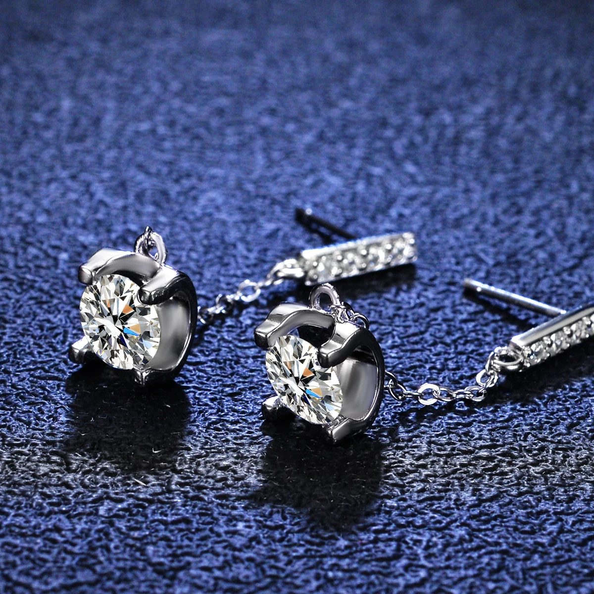 Customize Personality Round Diamond Chain Moissanite Stud Earrings Dangle Drop S925 Sterling Silver Wholesale Prices Earrings