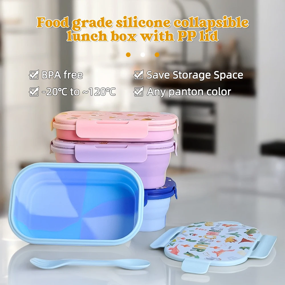 Collapsible Food Container Portable Storage Microwave Safe Bento Foldable Silicone Lunch Box
