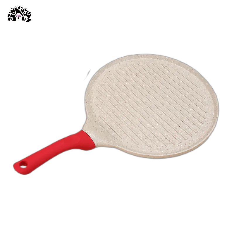 Hot sell Non-Stick Pizza Omelette Pan Pancake Frying Pan Stove Induction Cast Aluminum Crepe Pan with handle and wooden base