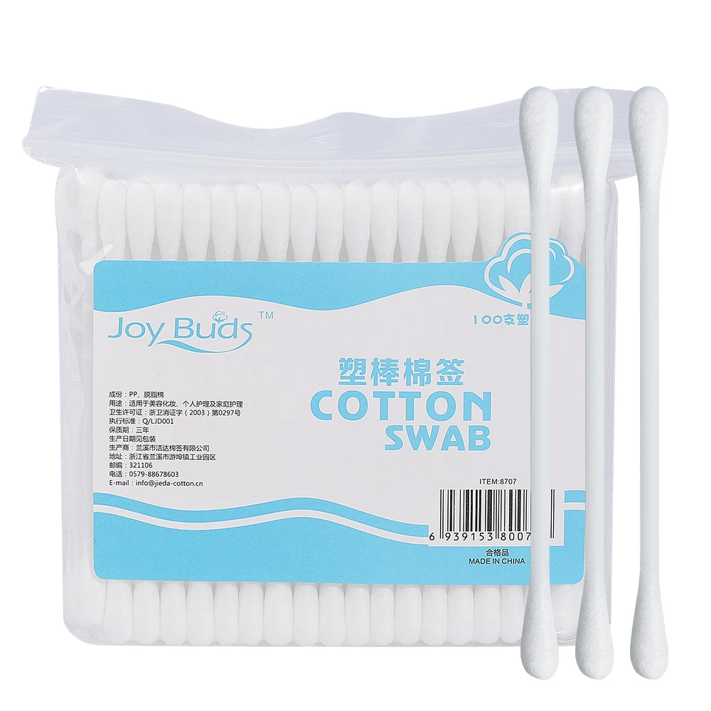 Eco-friendly 100PCS Double Round Head Plastic Stick Ear Cotton Buds In PP Bag
