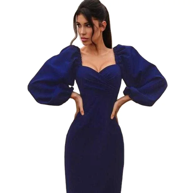 2022 spring and autumn hot sale elegant temperament dress skirt waist puff sleeve dress long sleeve dress women