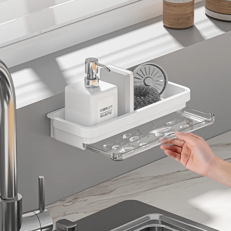 Kitchen Sink Caddy Sponge Holder for Shelf Sink Organizer  Soap Dispenser  Drainer Accessories Sink Caddy With Drain Tray