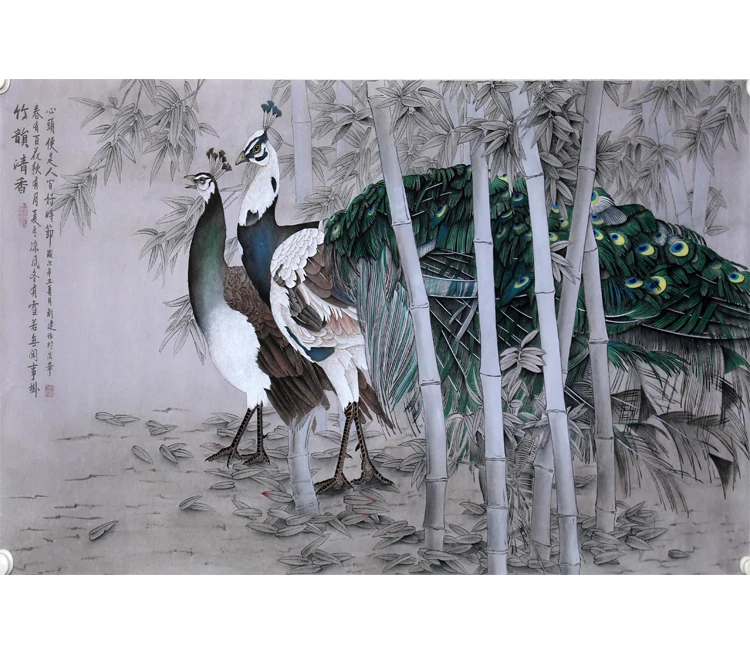 Premium Quality Hotsell Mediterranean  peacock Hand Drawn Landscape Painting