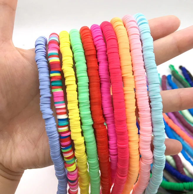 8mm Polymer Clay Beads Flat Round Heishi Vinyl Disc Beads Handmade Loose Spacer Bead for Jewelry Making