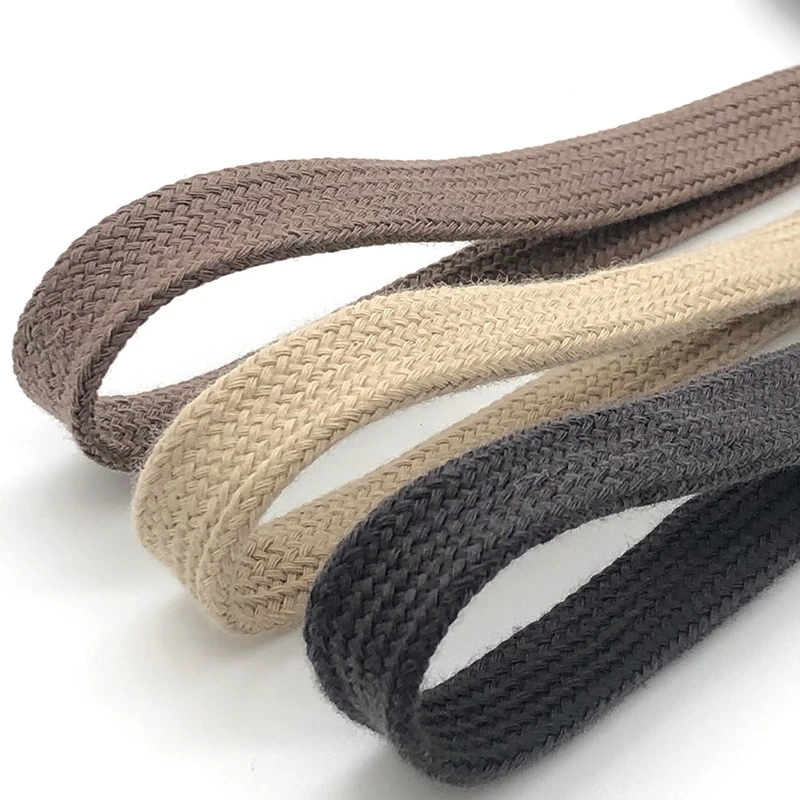 Wholesale 12mm Woven Braid Flat Cotton Polyester Draw Macrame Drawstring Cords Rope String For Hoodie Short
