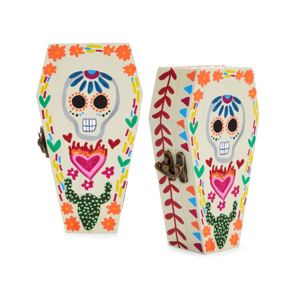 Unfinished Halloween Clamshell Jewelry Storage Box Wooden Coffin Shape Box With Hinged Lid