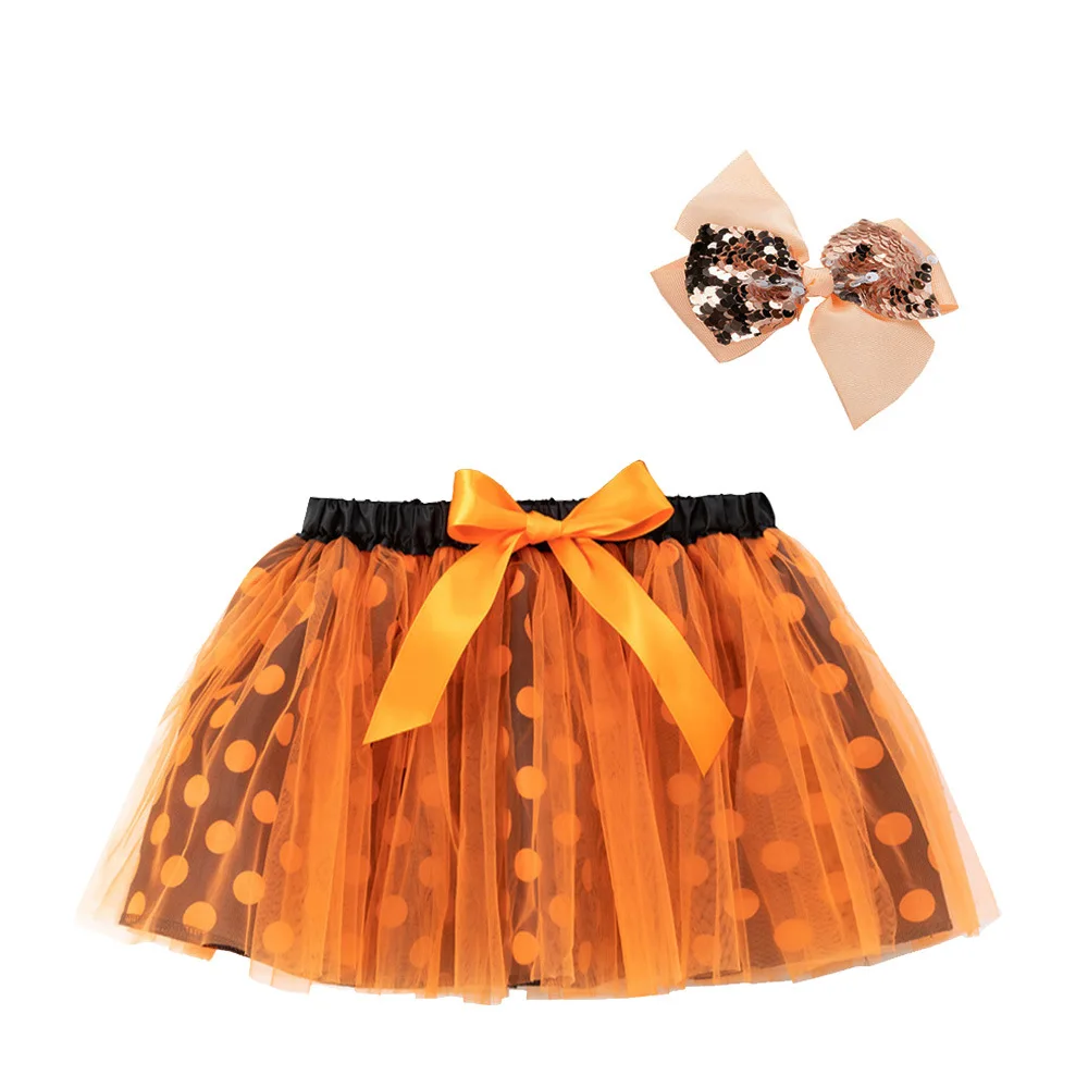Girls Vintage Custom Polka Dot Halloween Costumes Petticoat Tulle Ballet Bubble Dance 2-piece Tutu Skirt Hair Bow Set