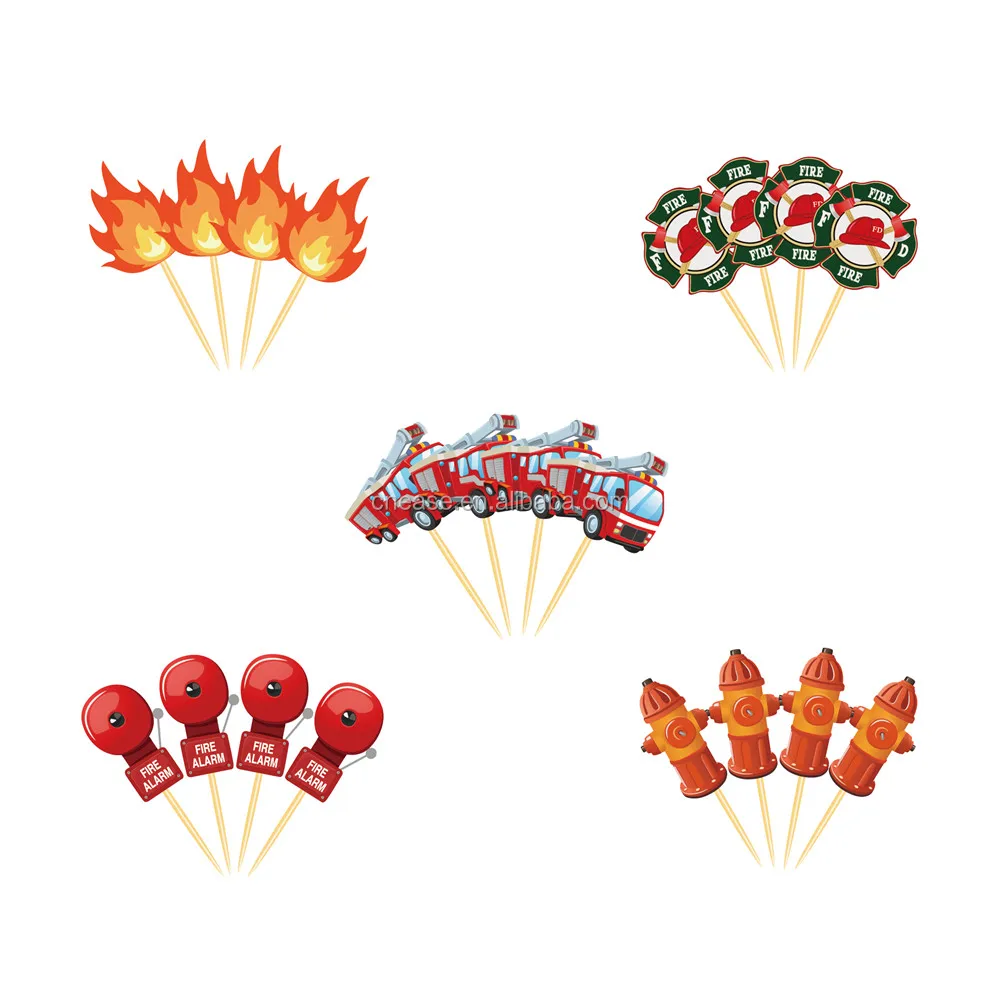Huancai firefighter themed cupcake picks fire truck cupcake wrappers cupcake toppers for kids boys birthday party supplies