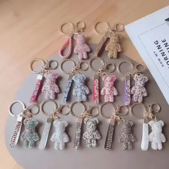 Новый милый мультяшный Хрустальный бриллиантовый медведь, подвеска, брелок для автомобиля, украшения, аксессуары
