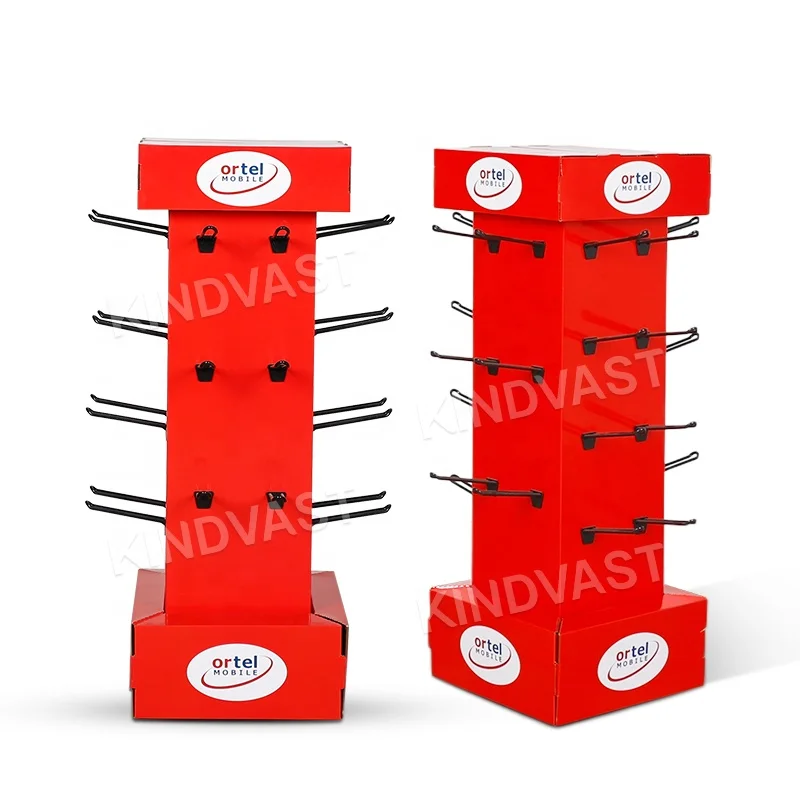 Retail Cardboard Paper Rotating Hook Display Stand For Electronics