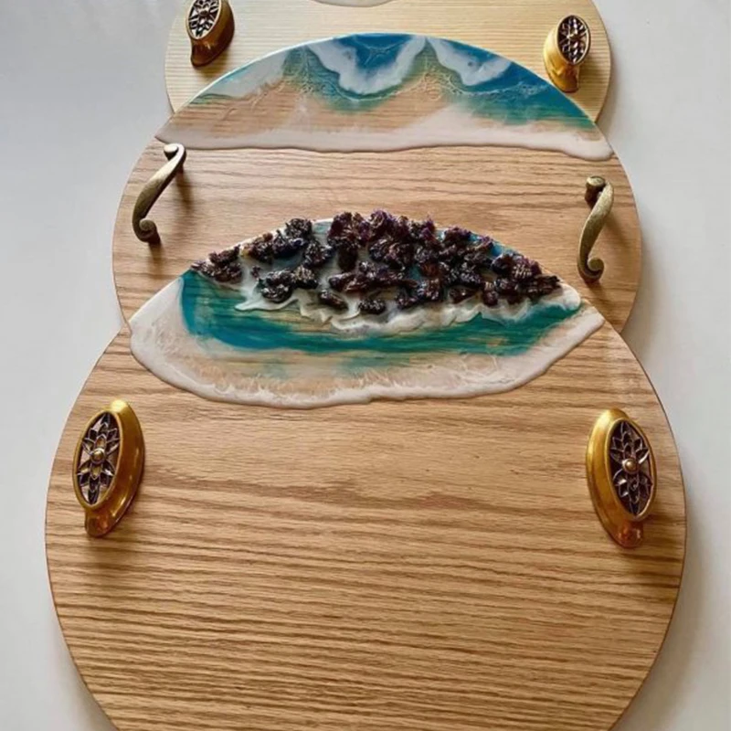 Eco-Friendly Home Decoration Arab Style Wooden Tray Luxury Serving Customized Epoxy Resin Wooden Serving Trays