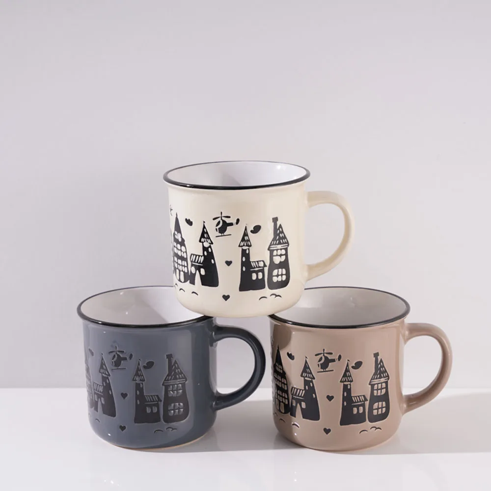 Fashion Ceramic Enamel Shape Mug For Home Restaurant Relief Large Small Capacity Coffee Cup