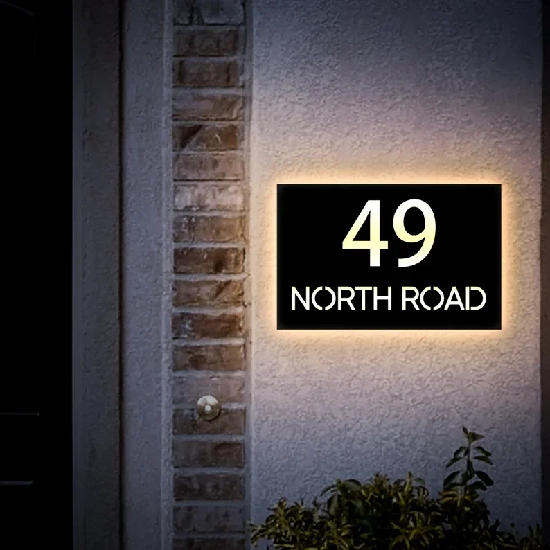 LED House Number Sign Metal Address Light Box Street Name Signage Modern Home Sign House Number Plate 20cm*30cm