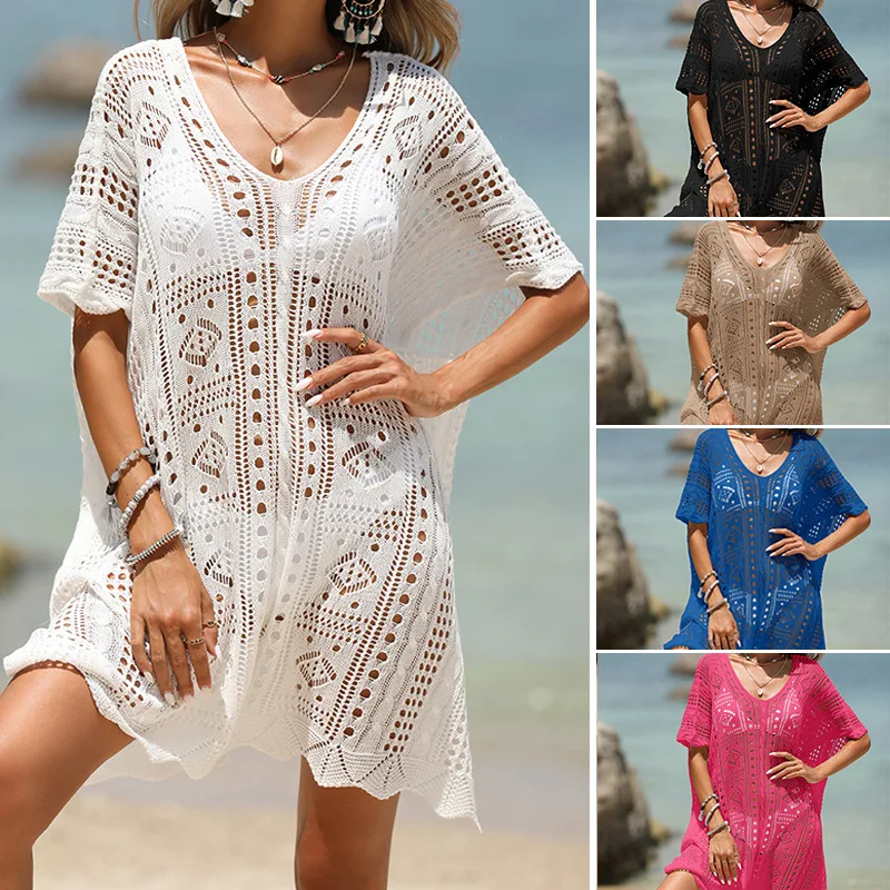Bikini Cover Up Sexy Beach Dress Tunics for Women Beachwear  Summer See Through Swimsuit Cover-ups